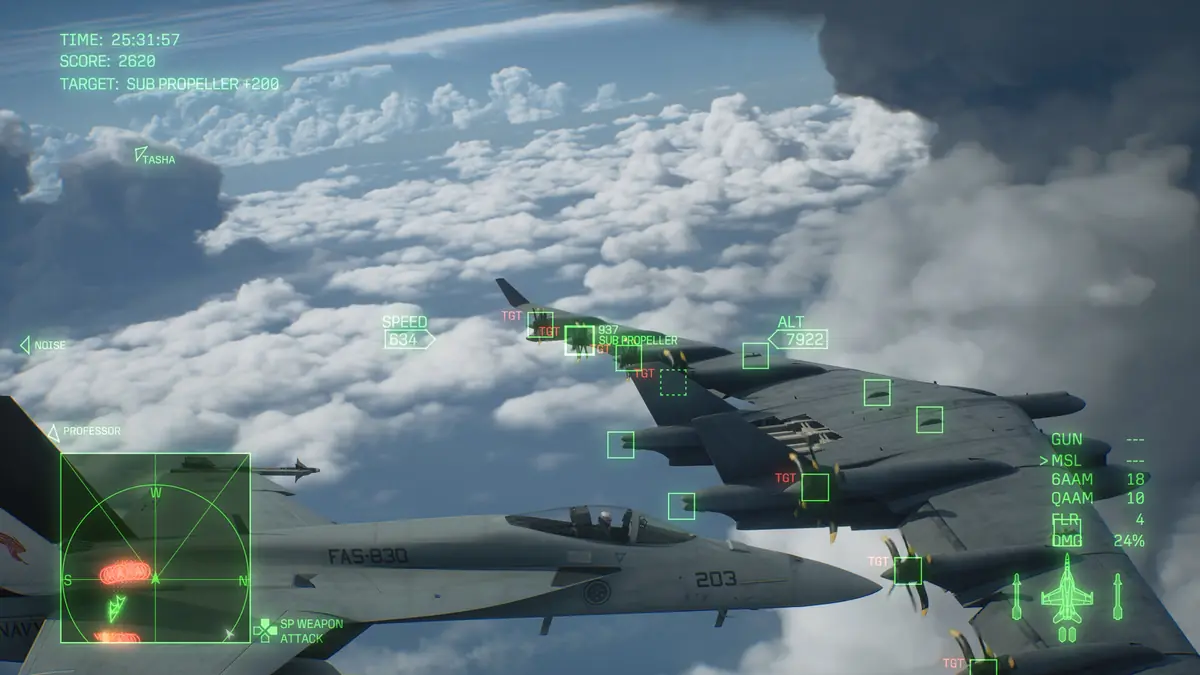 Official ACE COMBAT 8 screenshot of an aircraft formation in flight over cloud
