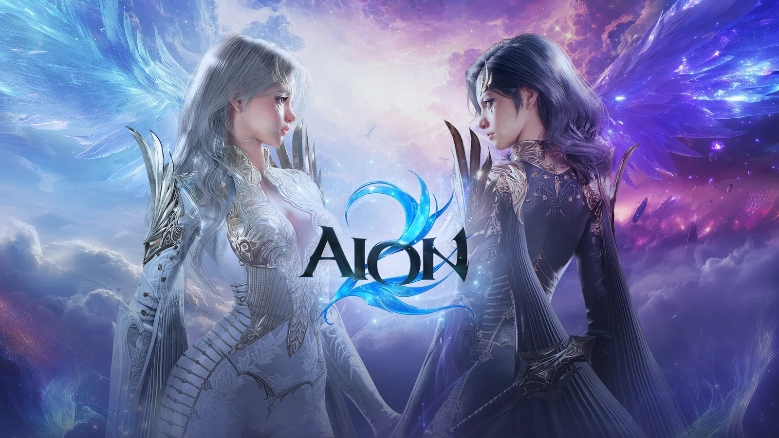 Official AION 2 global artwork showing Elyos and Asmodian characters