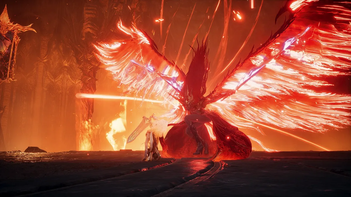 Official AION 2 screenshot of a player facing a winged raid enemy