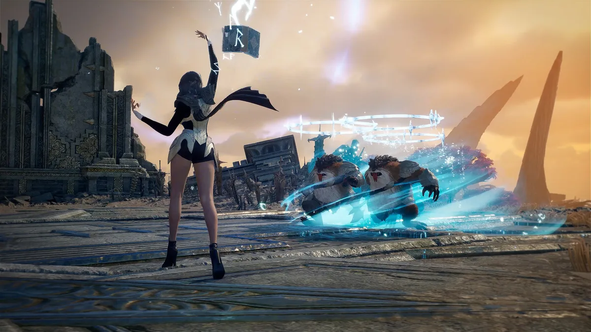 Official AION 2 screenshot of a character casting cube-shaped magic