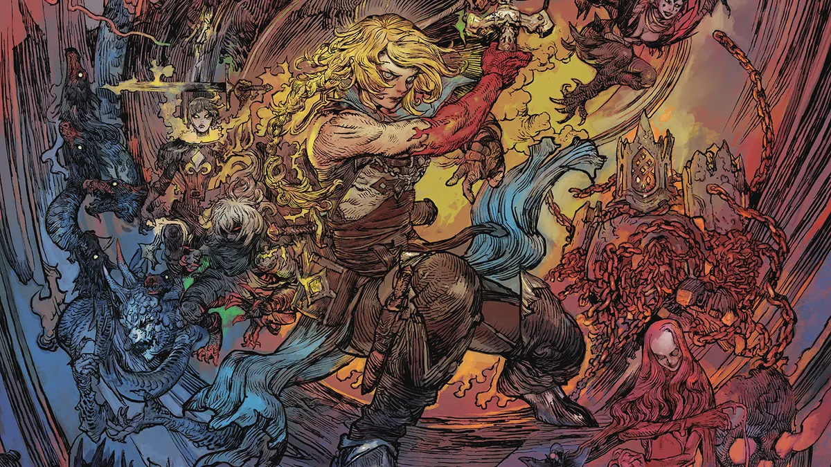 Official Castlevania: Belmont's Curse key art showing Rose Belmont against a burning Paris backdrop