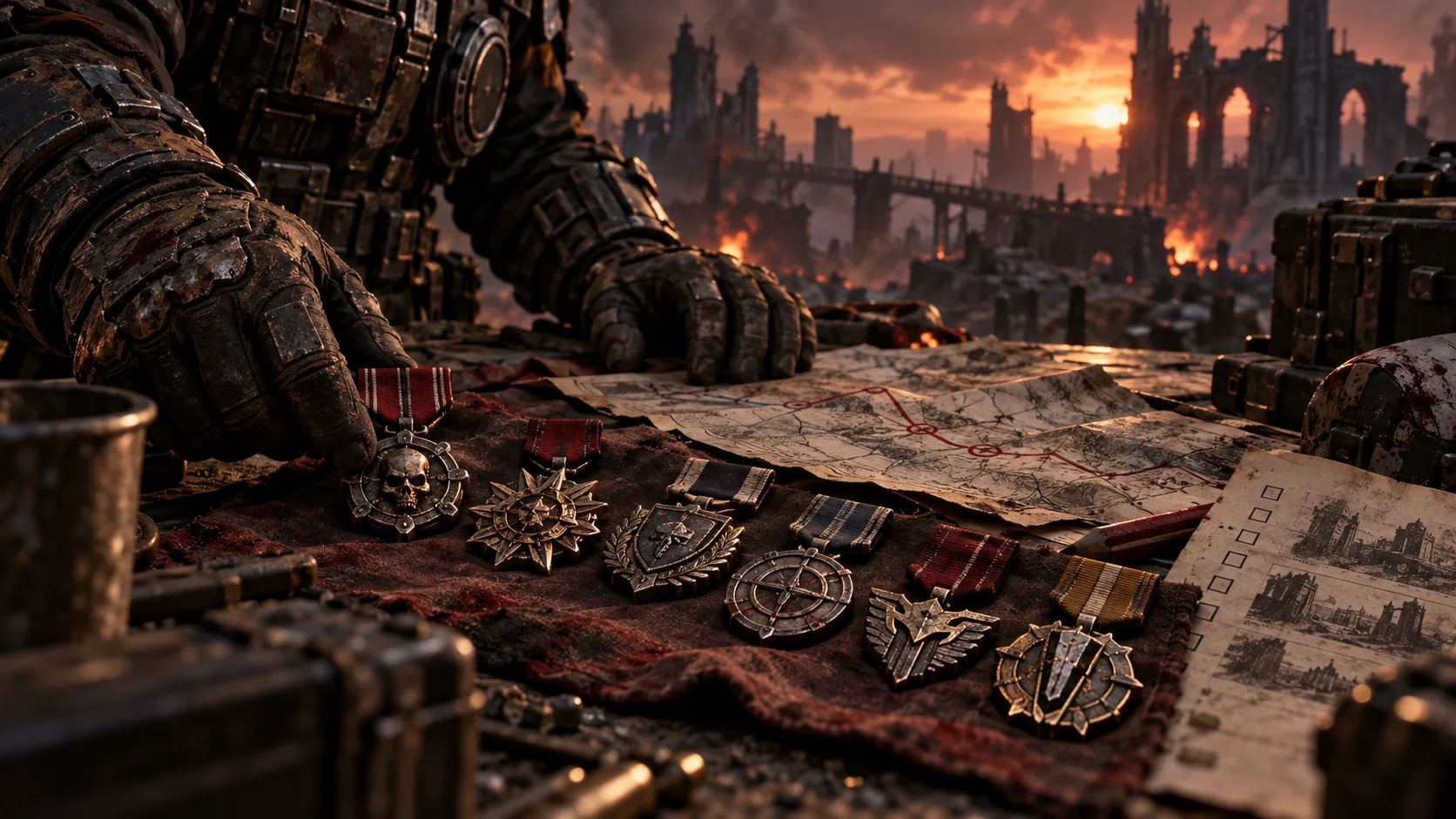 Editorial illustration of medals and a campaign map