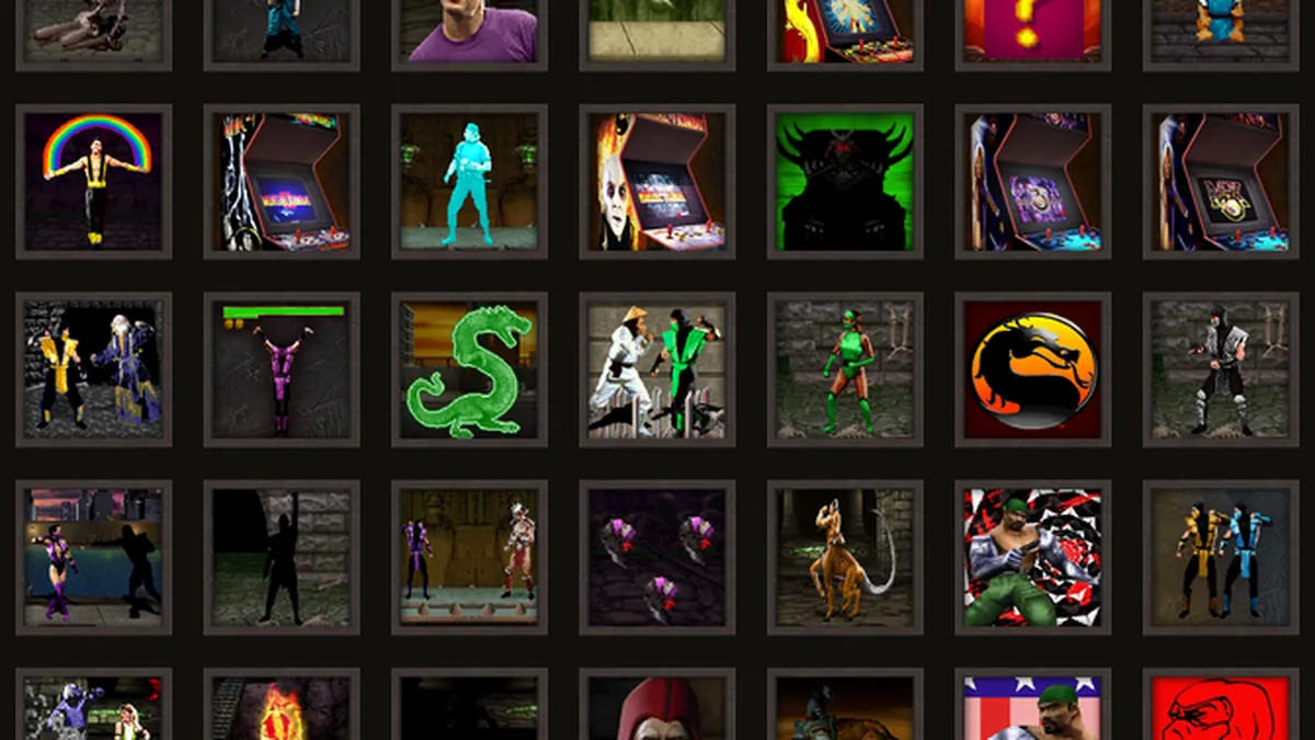 Grid of official Mortal Kombat: Legacy Kollection achievement icons from Steam