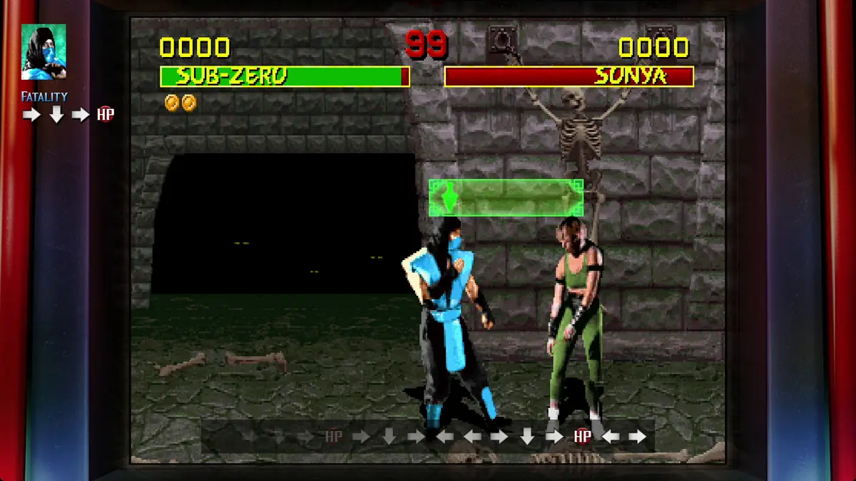 Official Legacy Kollection screenshot of two fighters facing off on the Goro's Lair stage