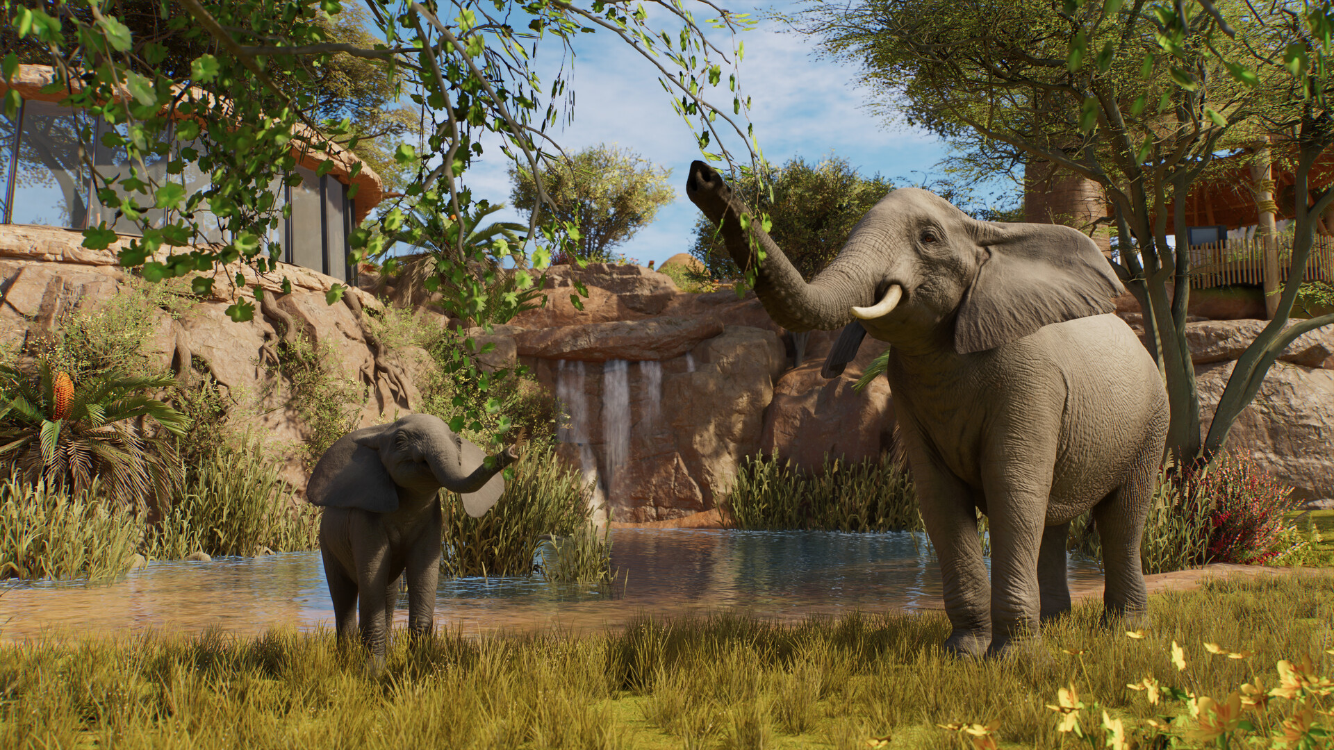 African elephants in an official Planet Zoo 2 habitat screenshot