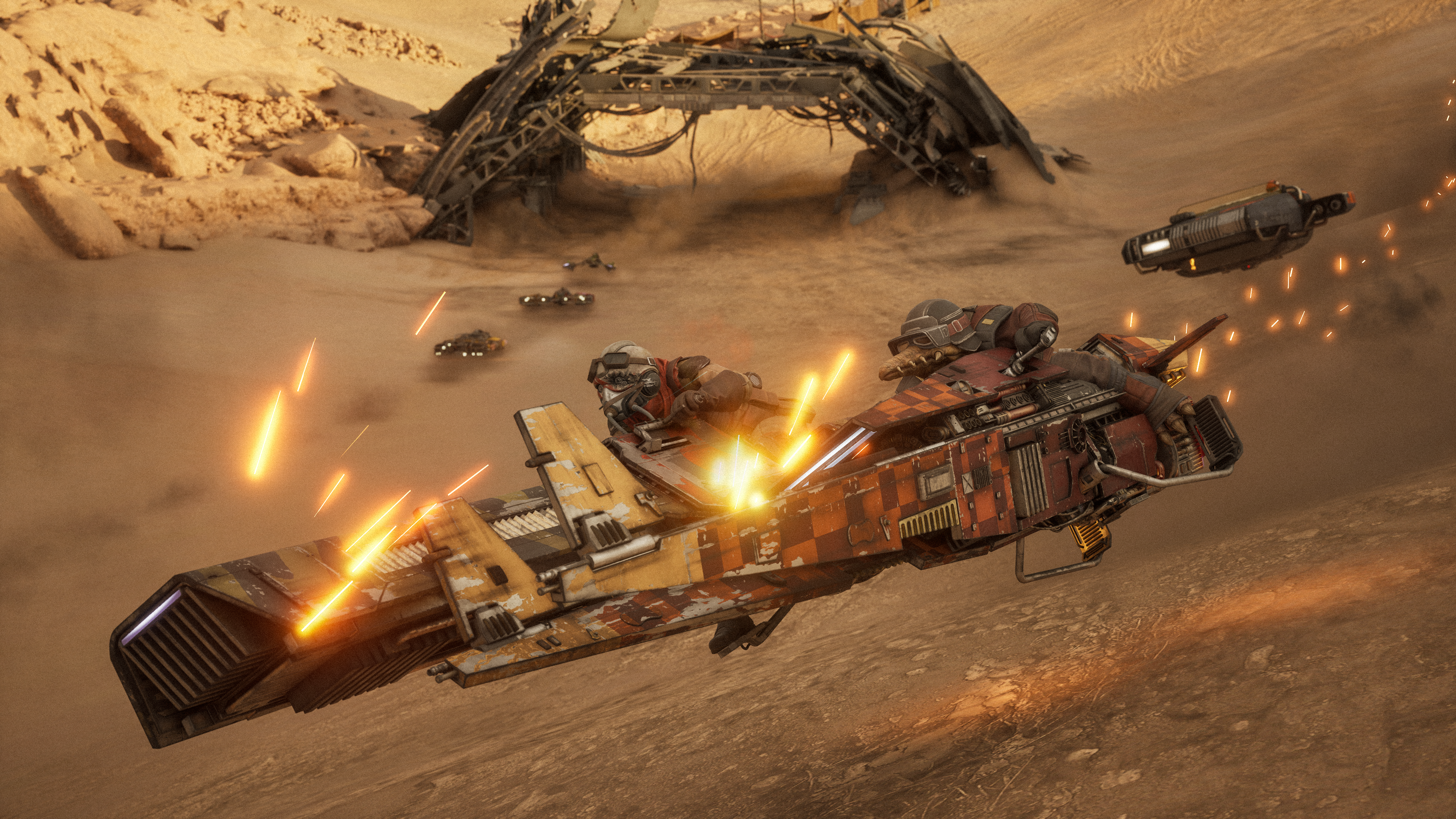 Official screenshot of repulsorcraft racing in a desert