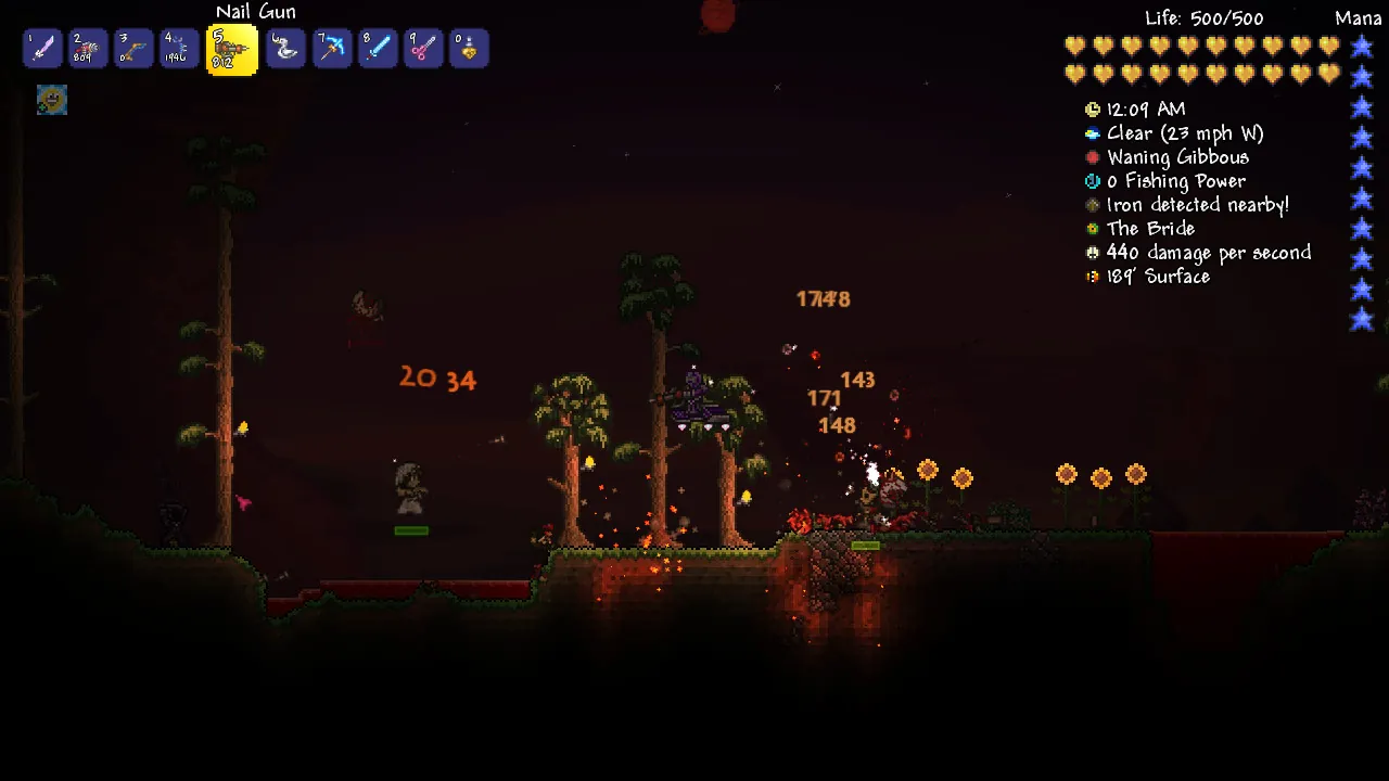 Official Terraria screenshot of a tropical shoreline at night