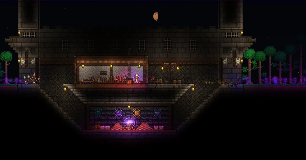 Official Terraria screenshot of a furnished underground room used as a base