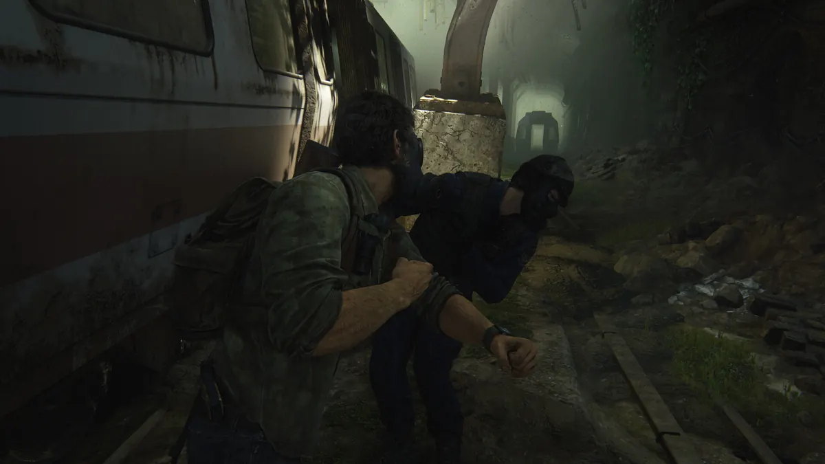 Joel searching a ruined interior