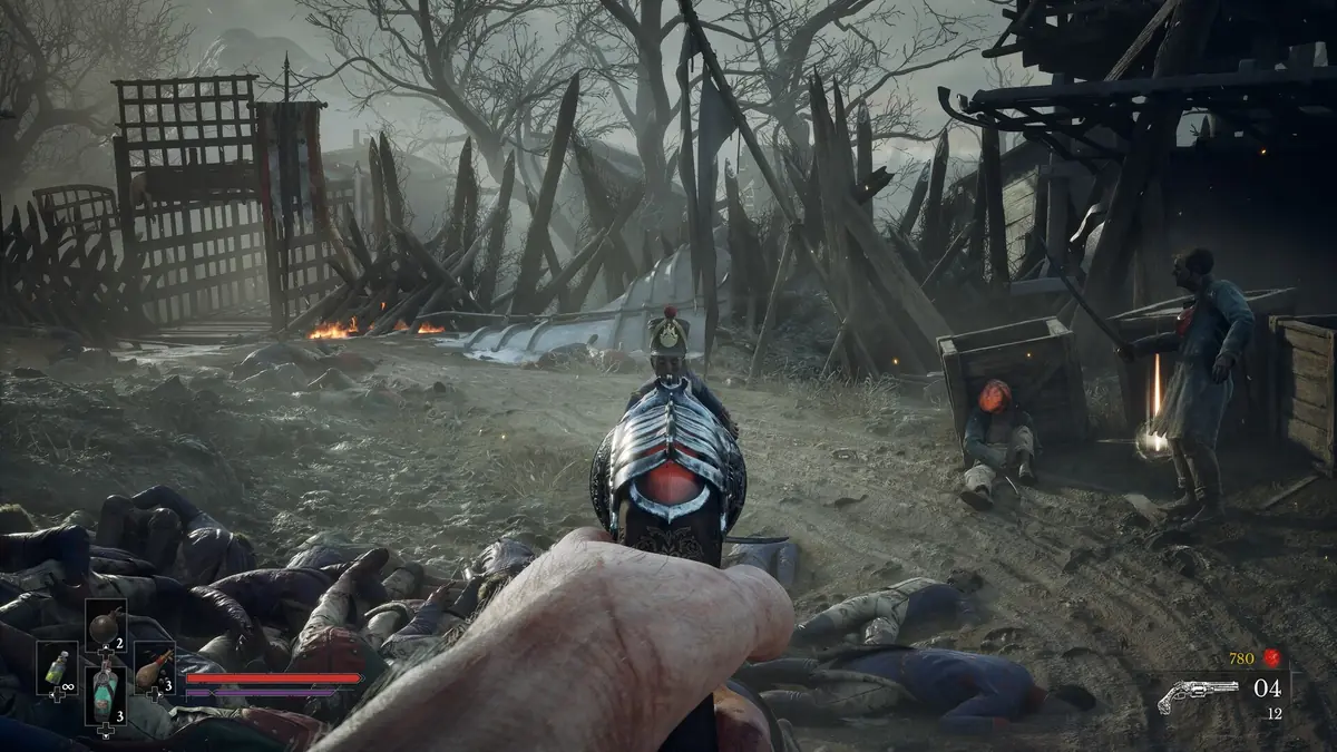 Official Valor Mortis first-person screenshot aiming a firearm down a ruined street